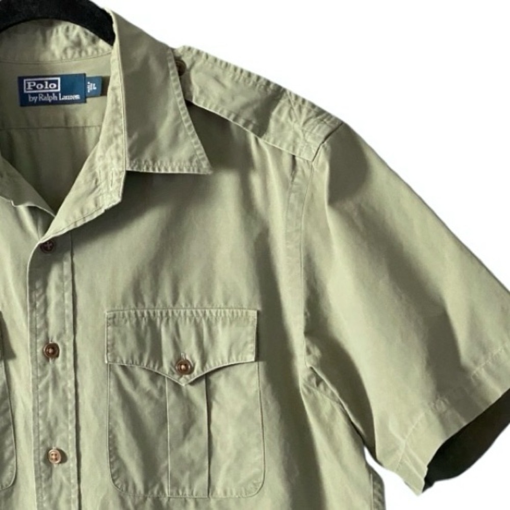 Polo Ralph Lauren Men’s Military Utility Shirt L Short Sleeve Khaki Green Safari - Picture 8 of 9